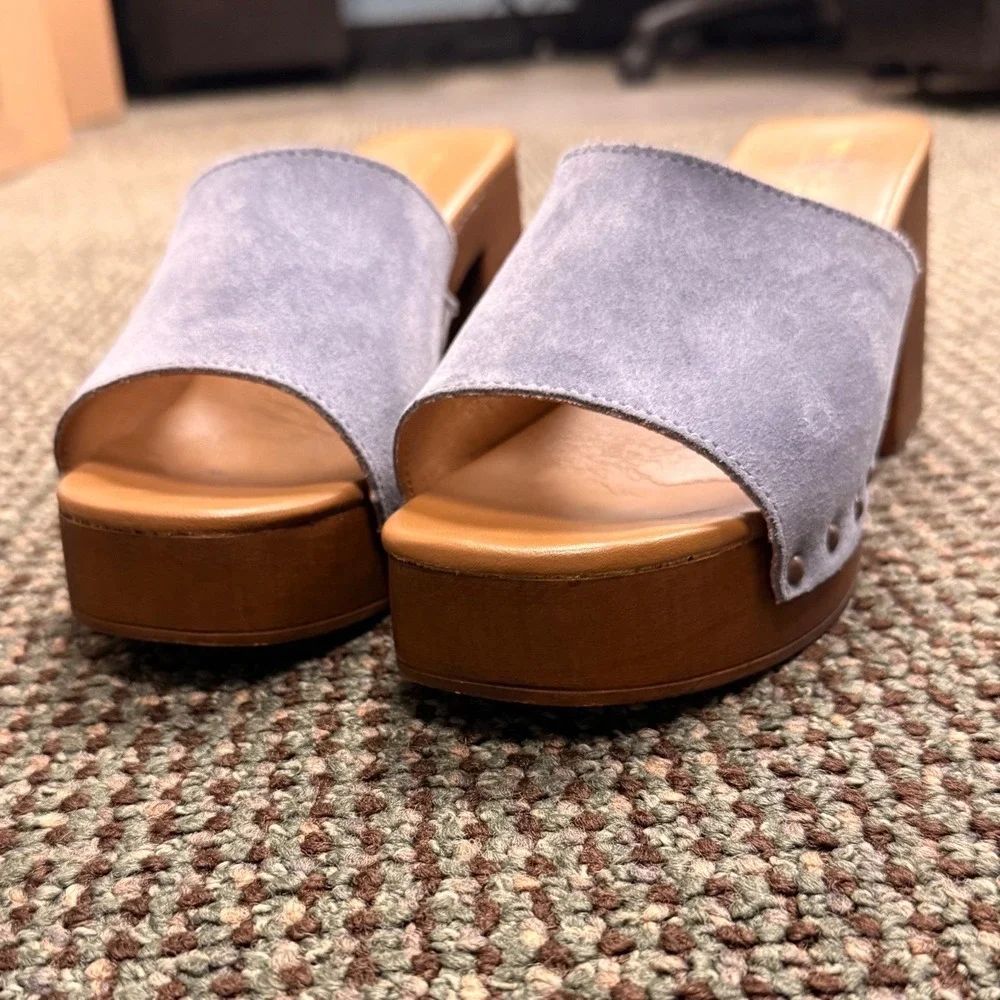 Verderosmarino Italy Blue Suede Studded Platform Block Heel Mule Sandals Size 40
